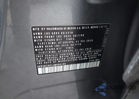 2018 Volkswagen Tiguan 2.0T Se/2.0T Sel from USA, damaged, VIN 3VV2B7AX1JM094199